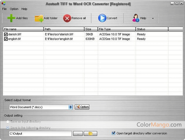 Aostsoft TIFF to Word OCR Converter Screenshot