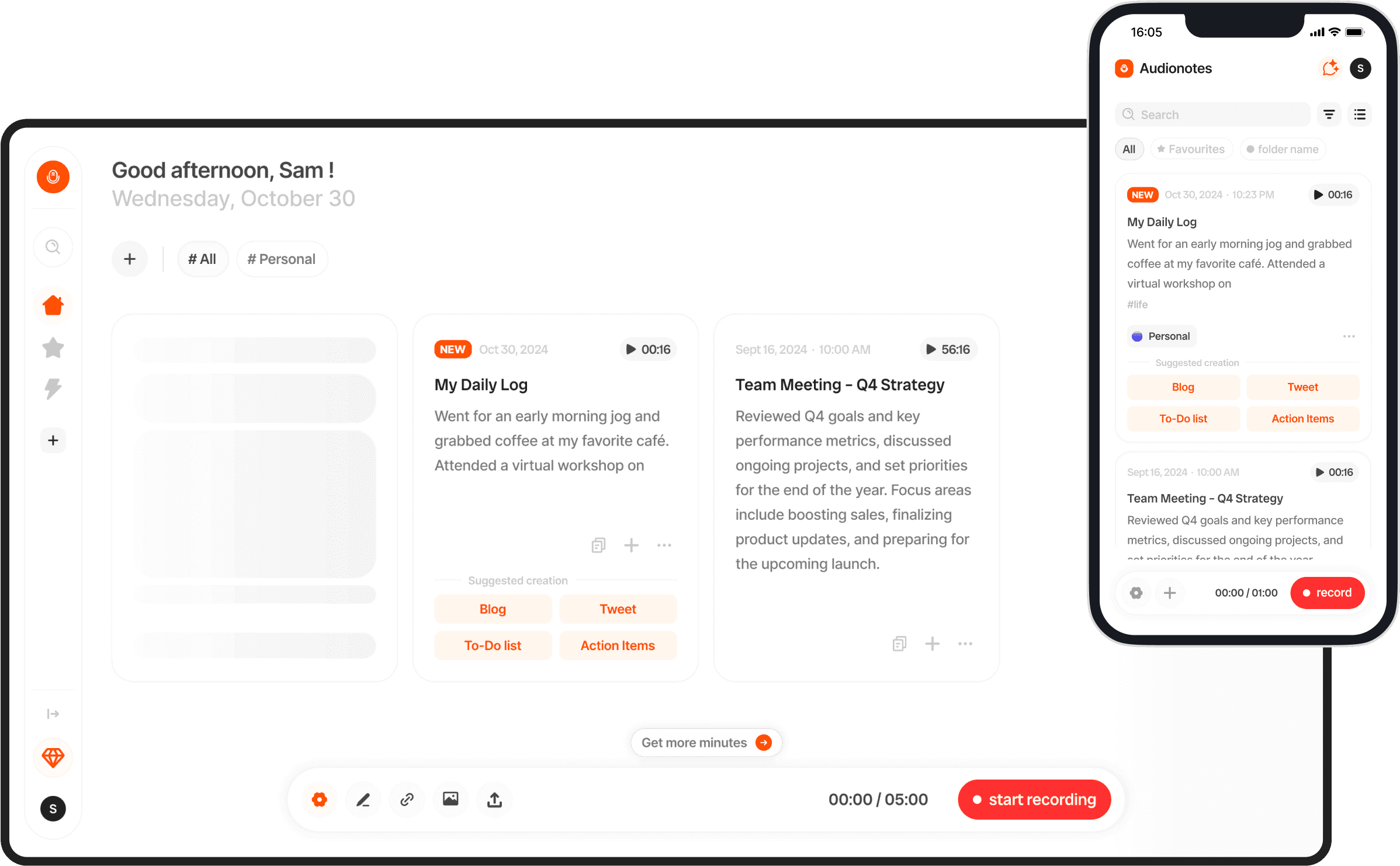 Audionotes app Screenshot