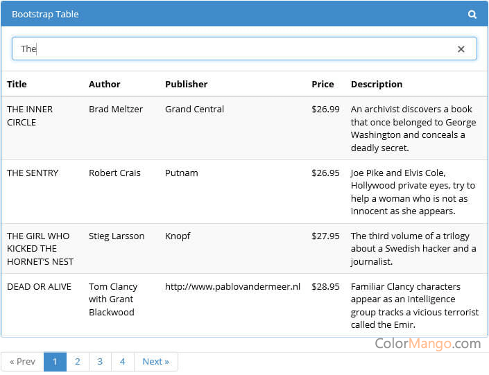 Bootstrap Table Screenshot