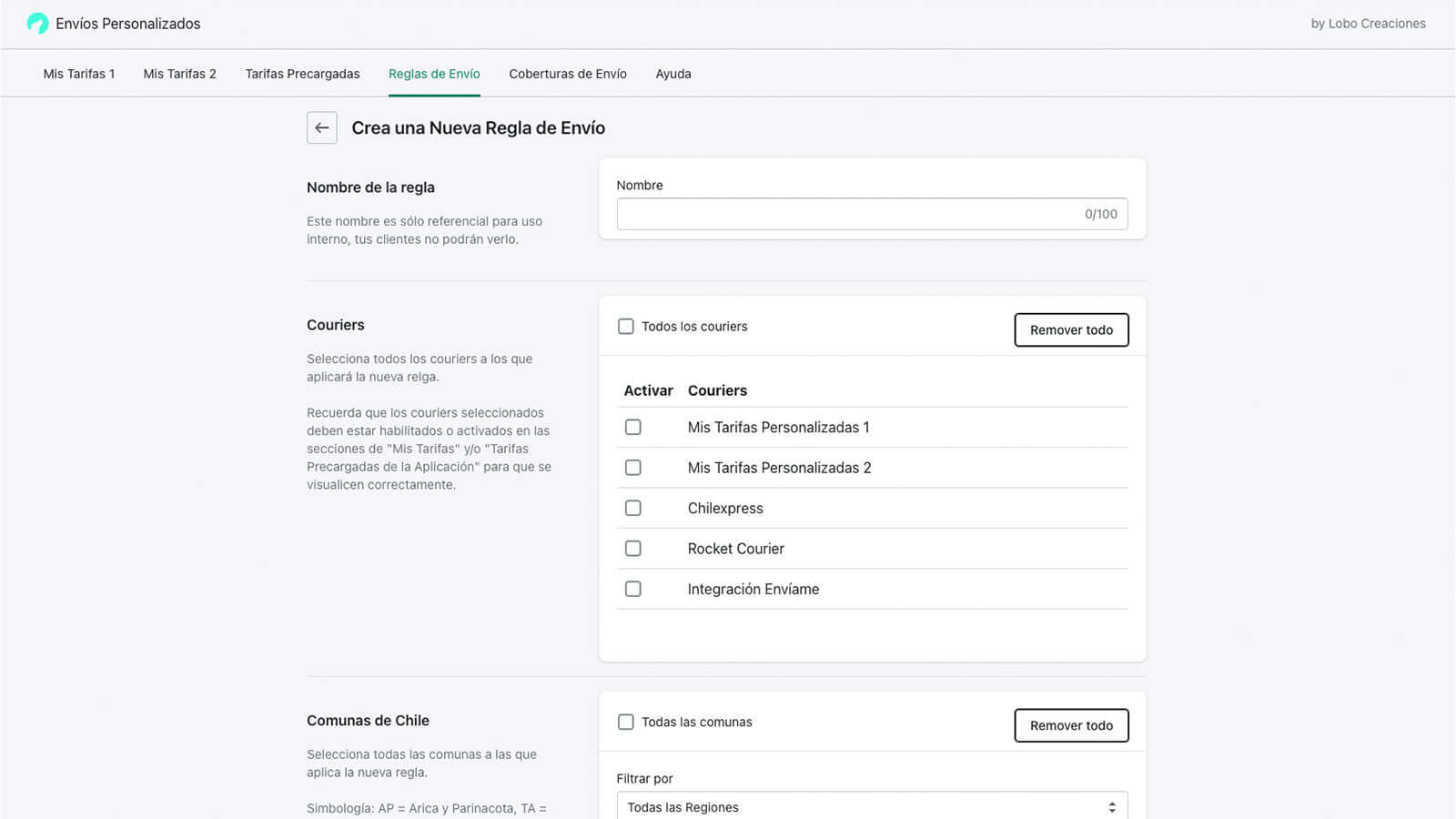 Envíos Personalizados Screenshot