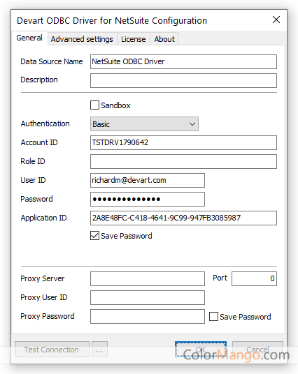 ODBC Driver for NetSuite Screenshot