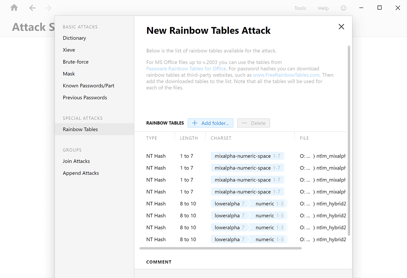 Passware Rainbow Tables for Windows Screenshot