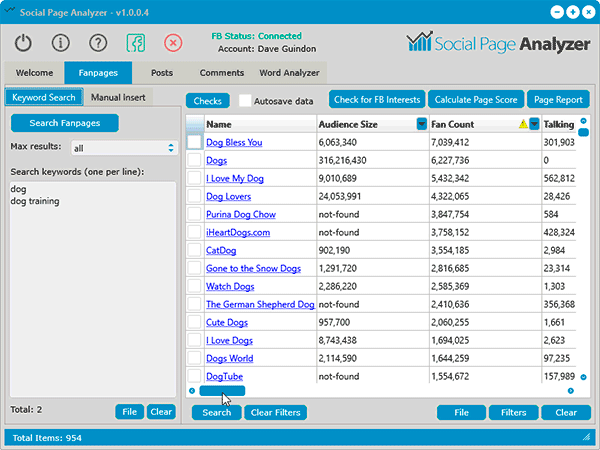 Social Page Analyzer Screenshot